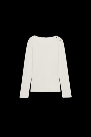 Zara BUTTONED LONG SLEEVE TOP - Ecru - Image 0