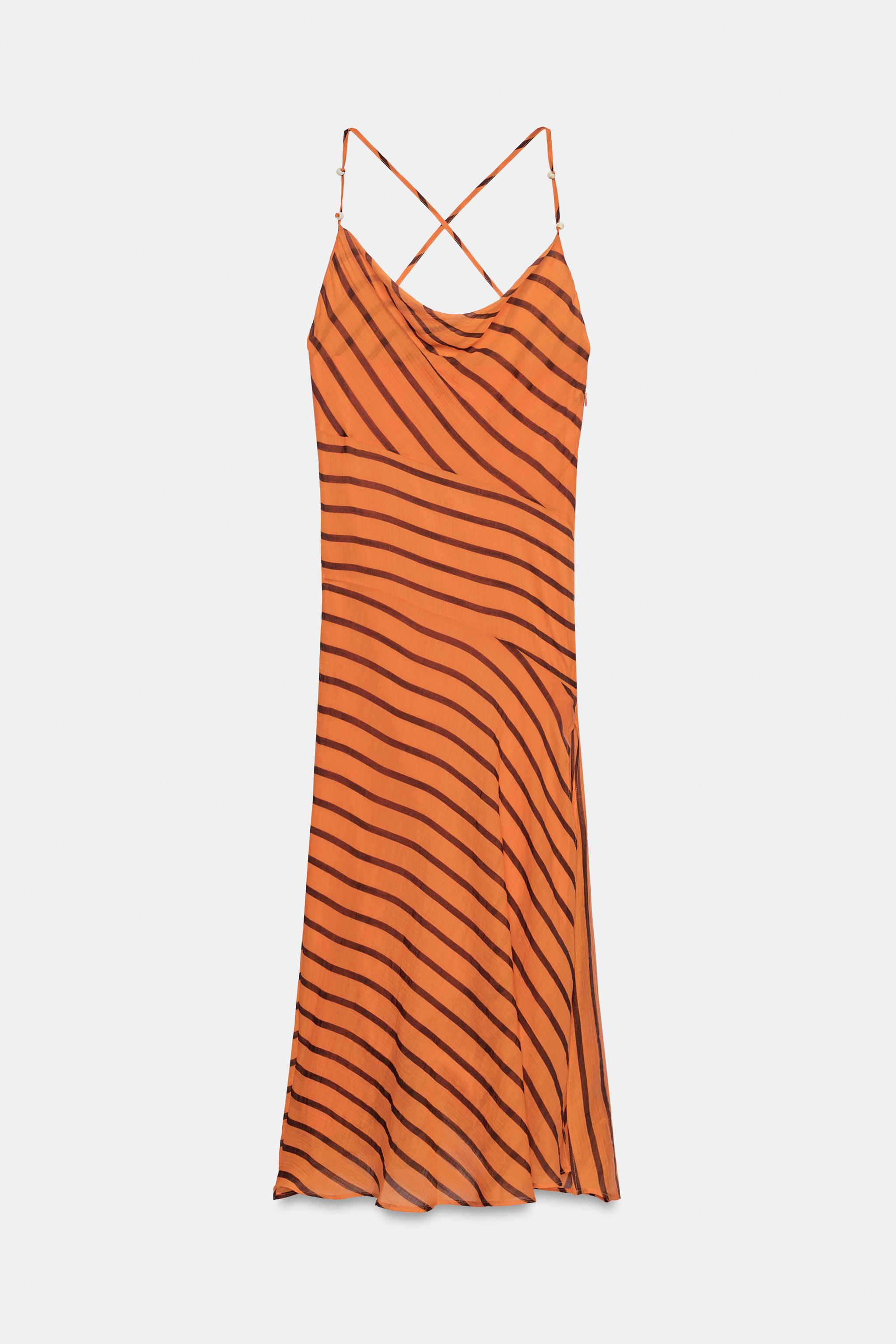 STRIPED STRAPPY MIDI DRESS
