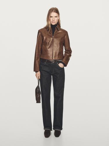 Zara Short nappa leather jacket - Brandy - Image 0