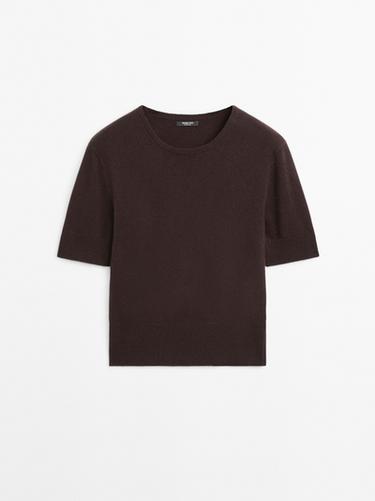 Jersey manga corta mezcla lana - Chocolate de Zara