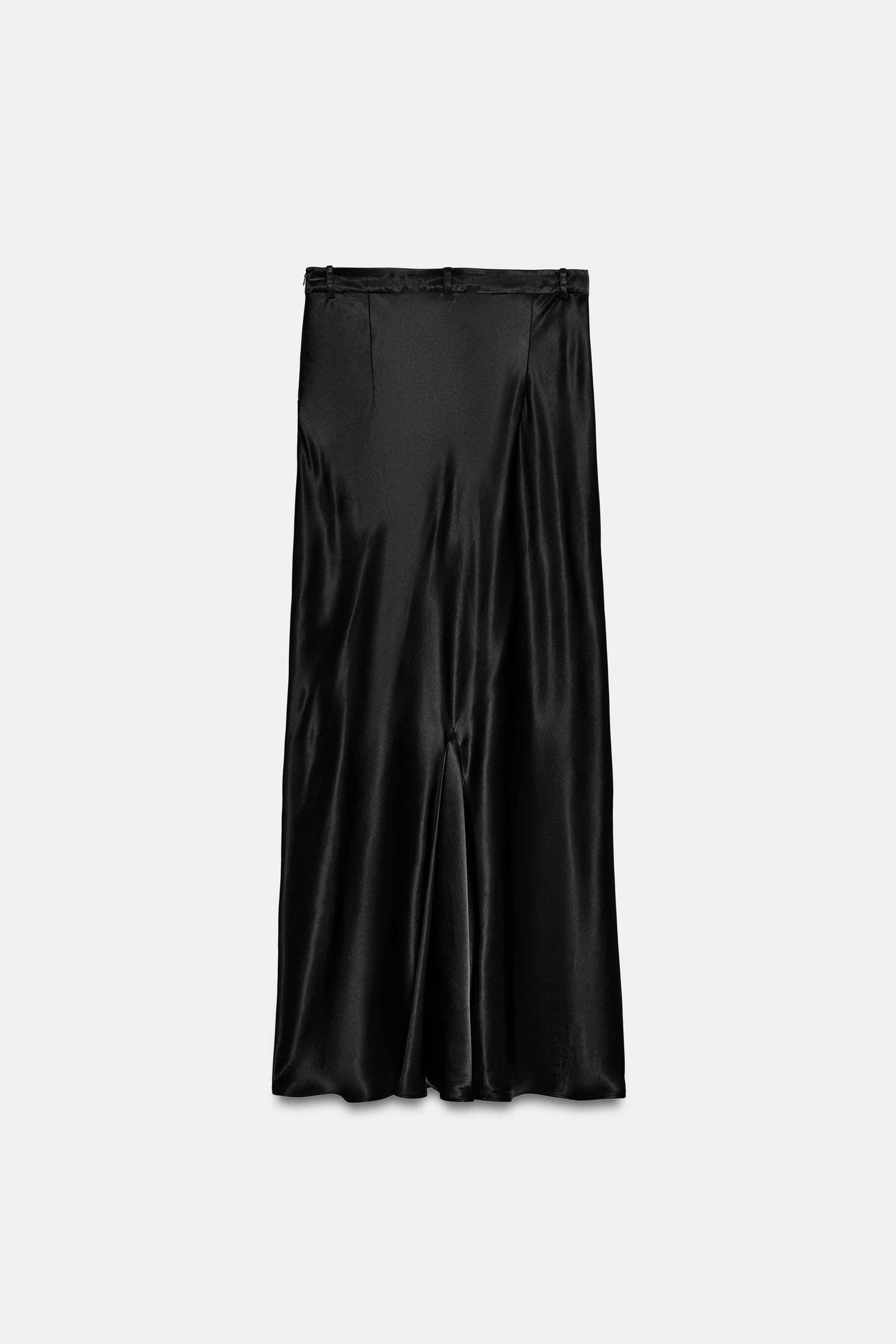 Zara ZW COLLECTION SATEN YÜZEYLİ GODET DETAYLI UZUN ETEK görsel 8
