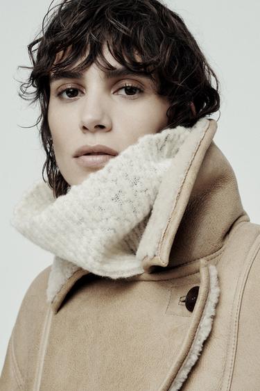MANTEAU COURT DOUBLE FACE 100 % CUIR - Marron clair de Zara - Image 1