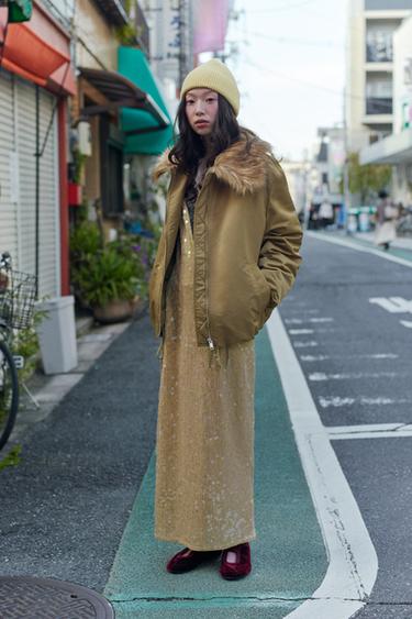 FAUX FUR COLLAR BOMBER JACKET ZW COLLECTION - Olive green by Zara