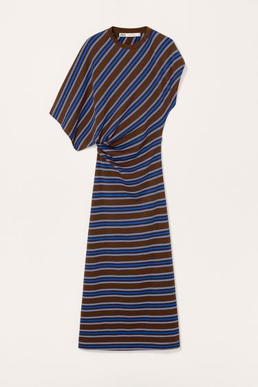 Zara LIMITED EDITION STRIPED DRAPED DRESS - Brown