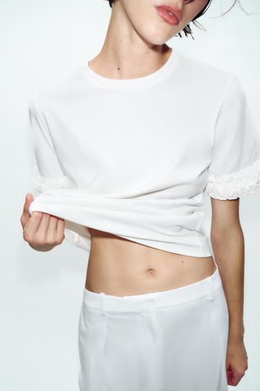 T-SHIRT À MANCHES VOLANTS - Blanc de Zara - Image 3