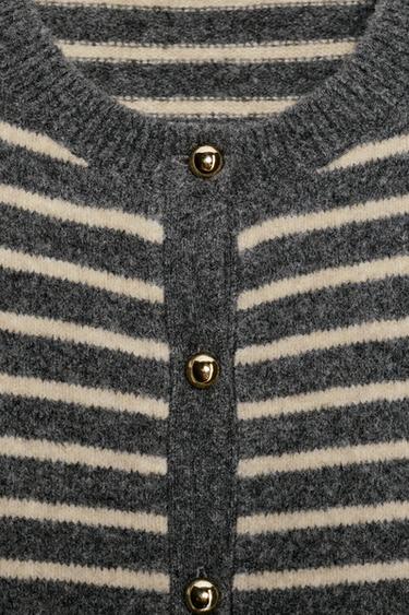 CHAQUETA PUNTO RAYAS - Gris / Beige de Zara