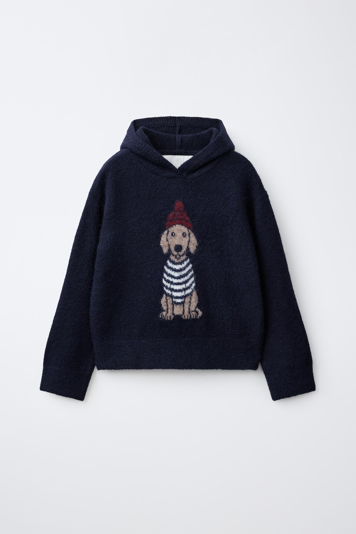 Детский свитер Zara Dog Print Hooded, цвет: Тёмно-синий — фото 1