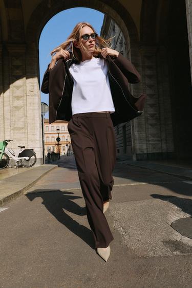 STRAIGHT-LEG DARTED TROUSERS - Brown by Zara