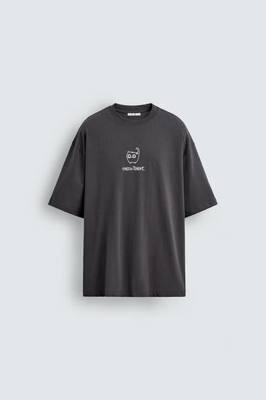 Zara CONTRAST PRINT T-SHIRT - Gray