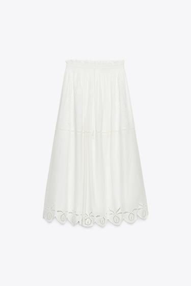 JUPE LONGUE BRODÉE ZW COLLECTION - Blanc cassé de Zara