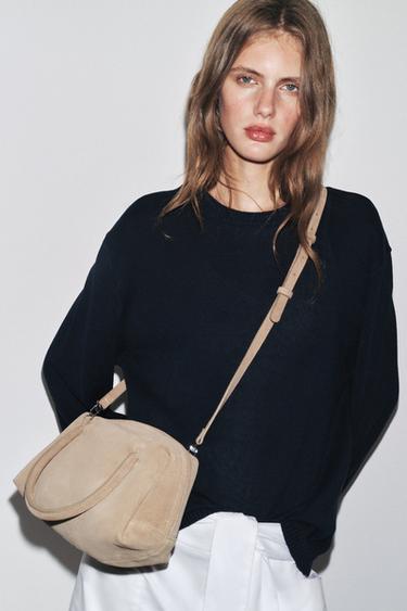 Zara SPLIT LEATHER BOWLING BAG - Ecru