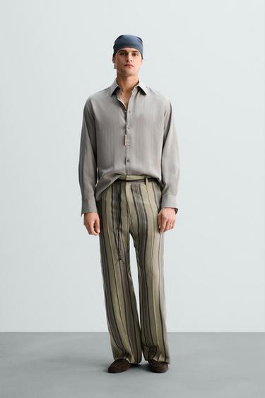 LIMITED EDITION 100% CUPRO STRIPED TROUSERS - Khaki by Zara - Image 0