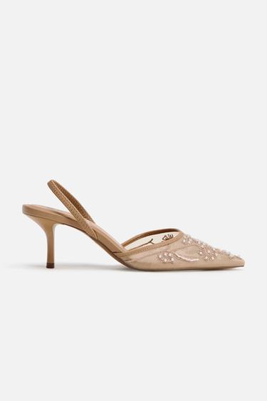 EMBROIDERED MESH SLINGBACK SHOES - Brown by Zara