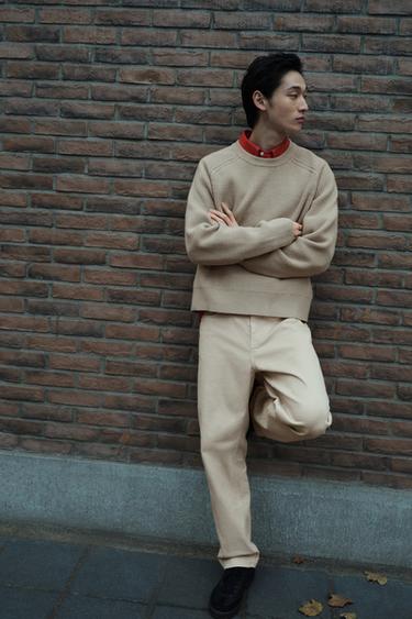 Zara 方版剪裁紋理針織衫 - 米色