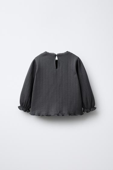 POINTELLE LACE-TRIMMED T-SHIRT - Anthracite grey by Zara - Image 1