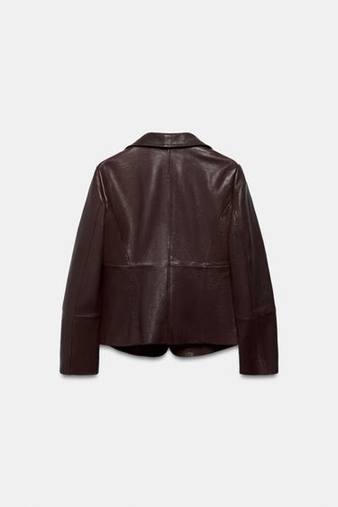 LIMITED EDITION ZW COLLECTION LEATHER TAILORED BLAZER - Brown by Zara - Image 5
