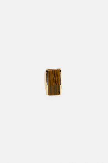MAXI GEOMETRIC STONE RING - Golden by Zara