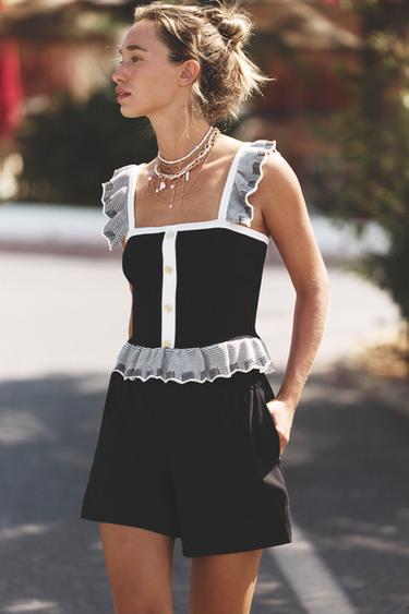 RIBBED KNIT TOP - Black / White by Zara - Image 0