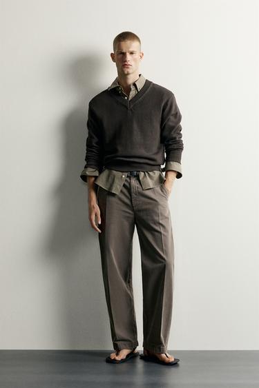 Zara RELAXED-FIT WASHED CHINO PANTS - Brown