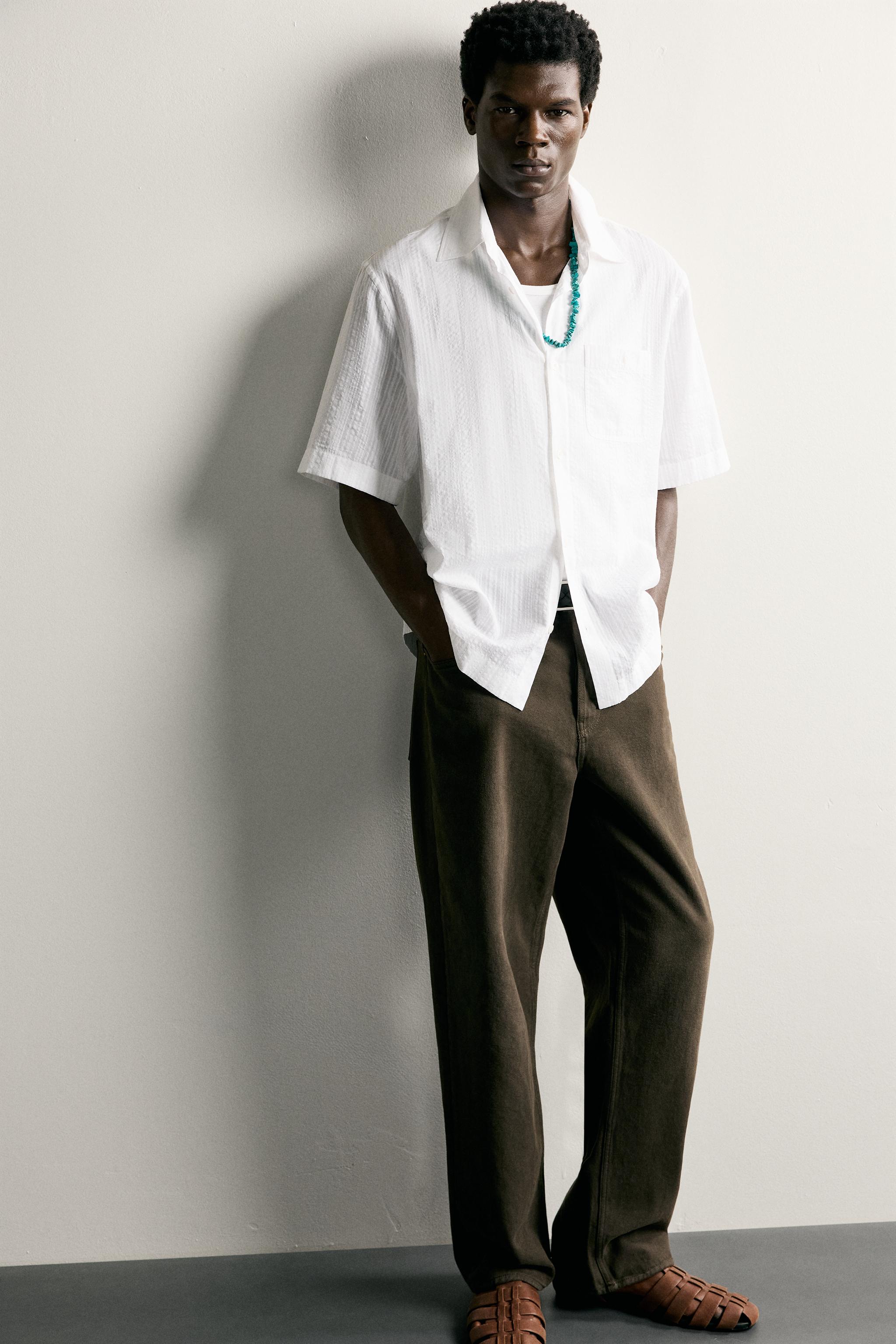 Мужские рубашки Zara STRIPED JACQUARD SHIRT — фото 5