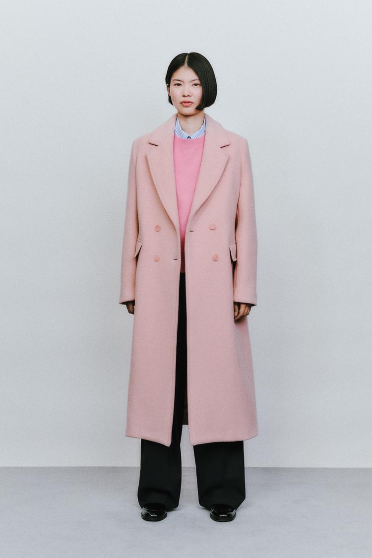 ZW COLLECTION ダブルブレストウール混コート - パステルピンク | ZARA  