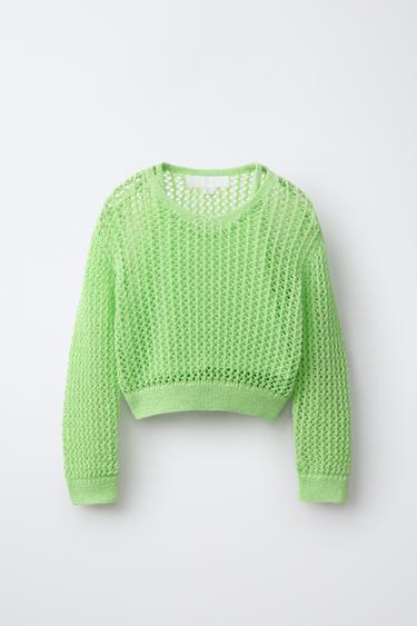 DOUBLE-LAYER MESH JUMPER - washed green by Zara