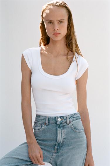 Zara SCOOP NECK TOP - White
