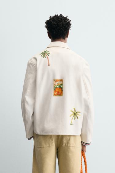 Zara RELAXED FIT GRAPHIC PRINT OVERSHIRT - Ecru