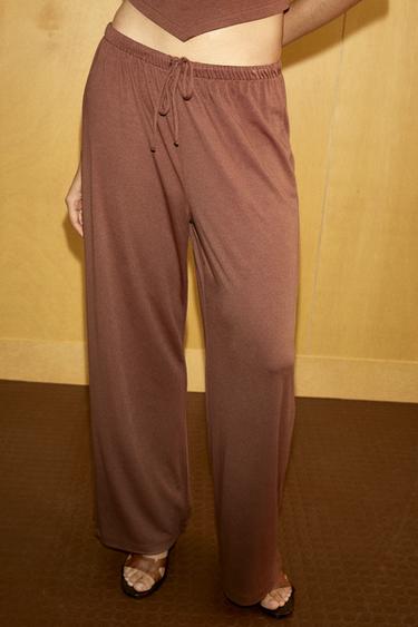 بنطلون منسدل بأربطة - تيراكوتا الخاص بـ Zara