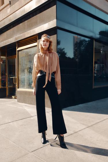 JEANS ZW COLLECTION WIDE LEG CINTURA ALTA - Preto da Zara