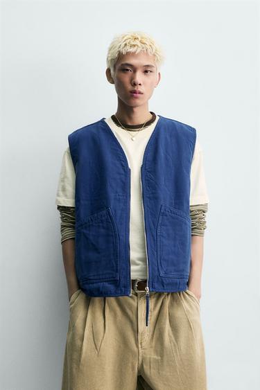 Zara WASHED TOPSTITCHED VEST - Bluish