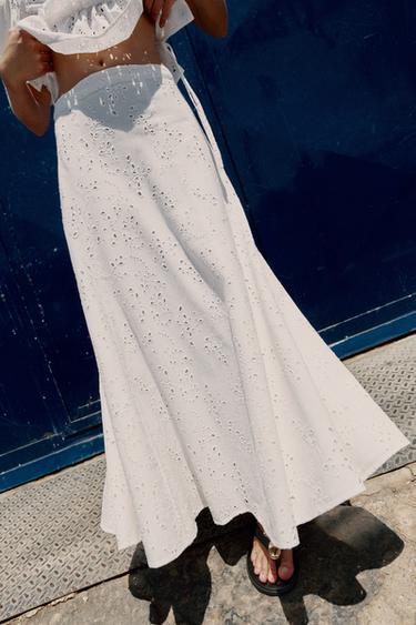 CUTWORK EMBROIDERY MIDI SKIRT - White by Zara
