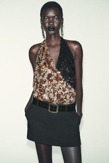 FALDA PANTALÓN TIRO BAJO CINTURÓN - Negro de Zara