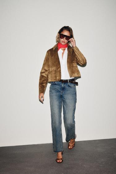 BLOUSON COURT EFFET DAIM - Marron clair de Zara