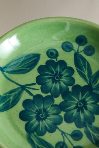 FLORAL STONEWARE SIDE PLATE - Blue / Green by Zara - Image 4