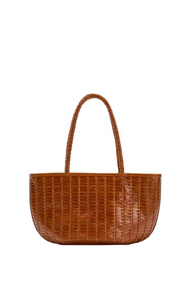 Zara WOVEN LEATHER BAG - Beige