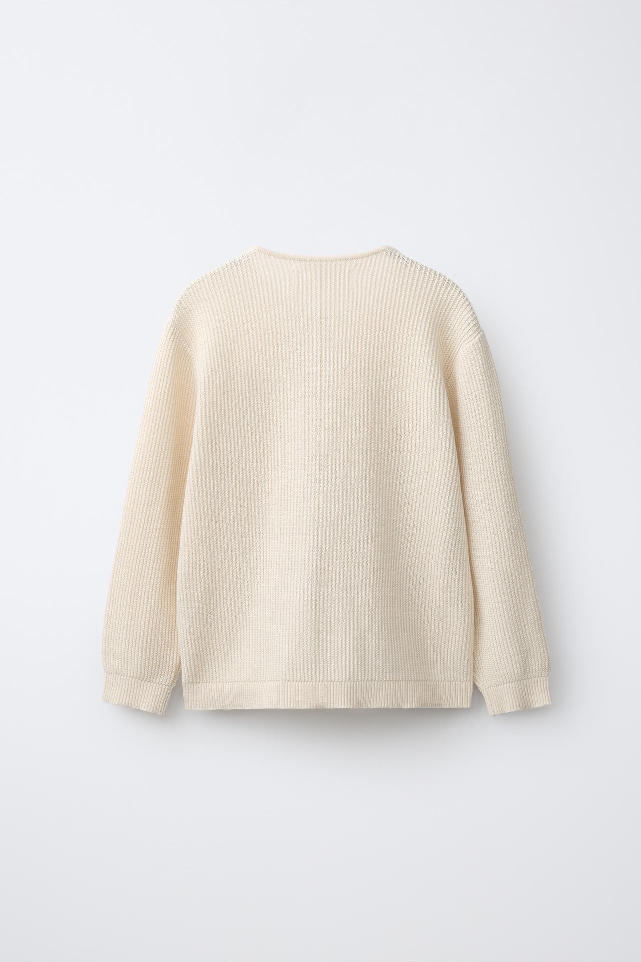 HENLEY-NECK KNIT JUMPER — Ecru