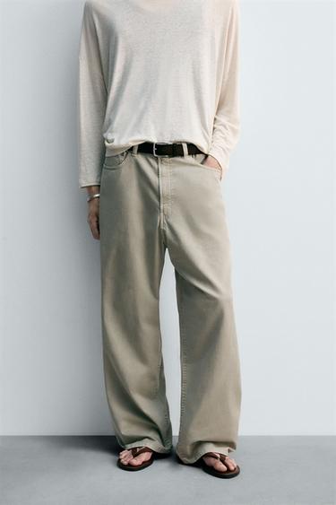 Zara 寬鬆版型牛仔褲 - 卡其色