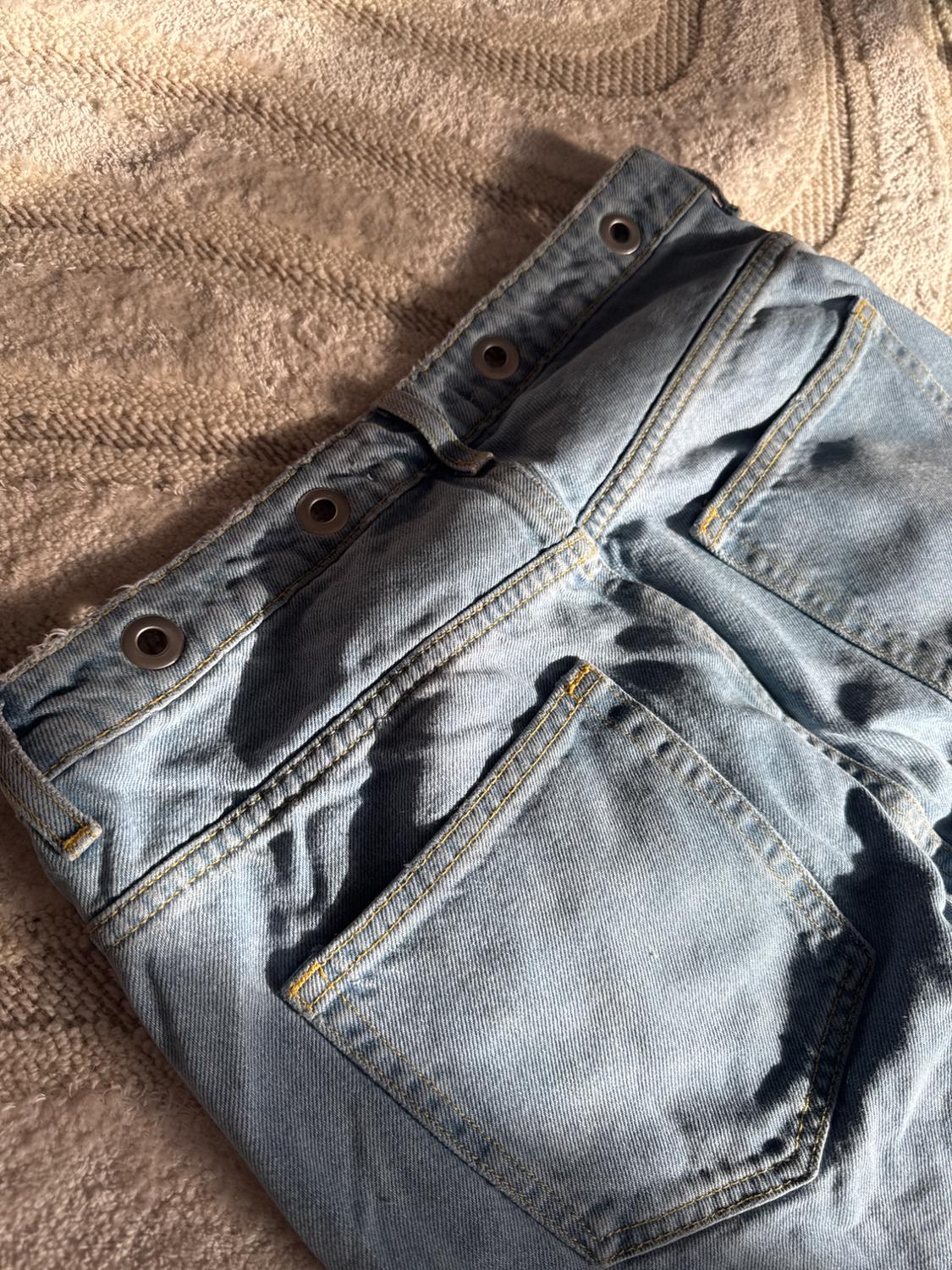 BLUE STRAIGHT FIT EYELET JEANS - Image 4