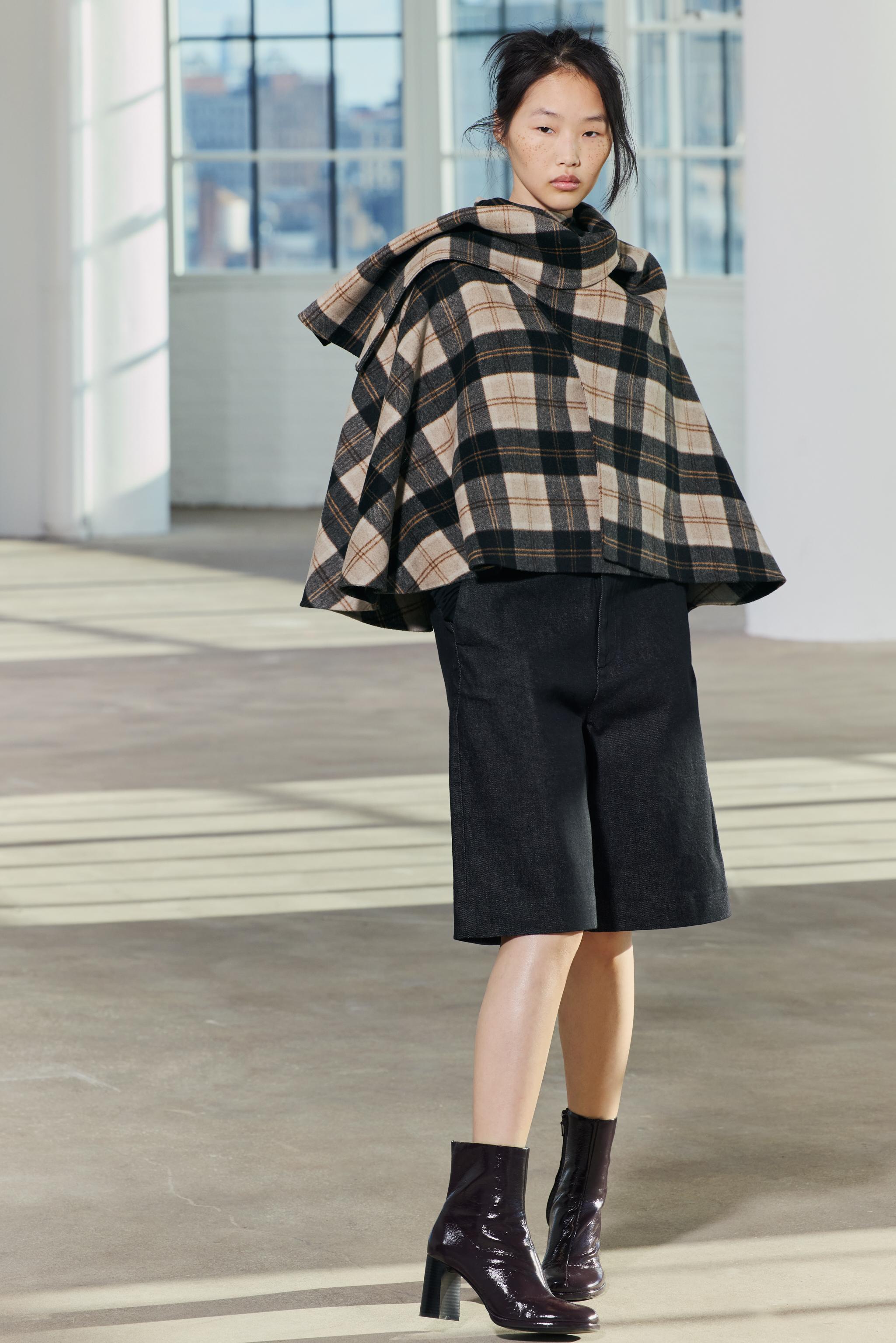 チェック柄ケープジャケット - ブラウンブルー | ZARA Japan / 日本
