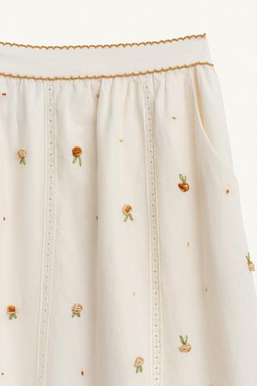 LIMITED EDITION EMBROIDERED FLORAL MIDI SKIRT - Ecru by Zara - Image 8