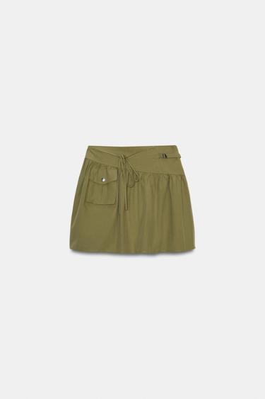 SHORT SKIRT WITH BELT LOOP DETAIL - Light khaki by Zara - Image 0