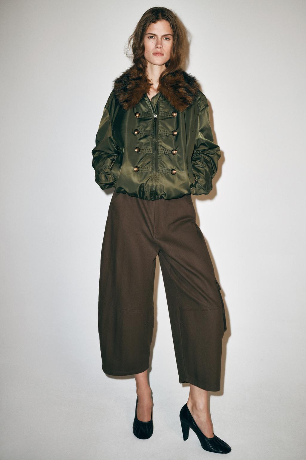 ZW COLLECTION NYLON BOMBER WITH FAUX FUR COLLAR