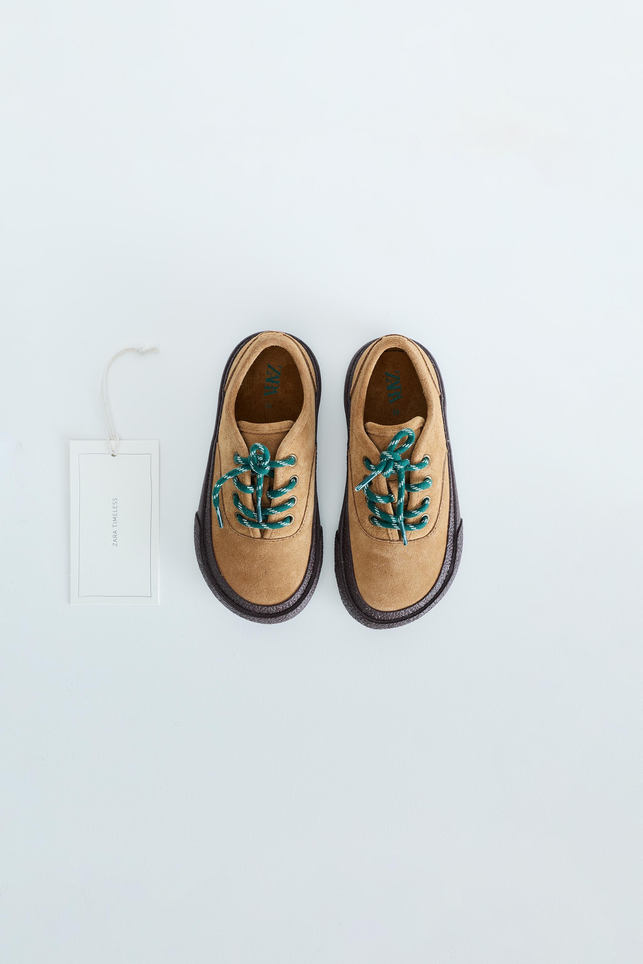 CONTRAST LEATHER SNEAKERS — Beige