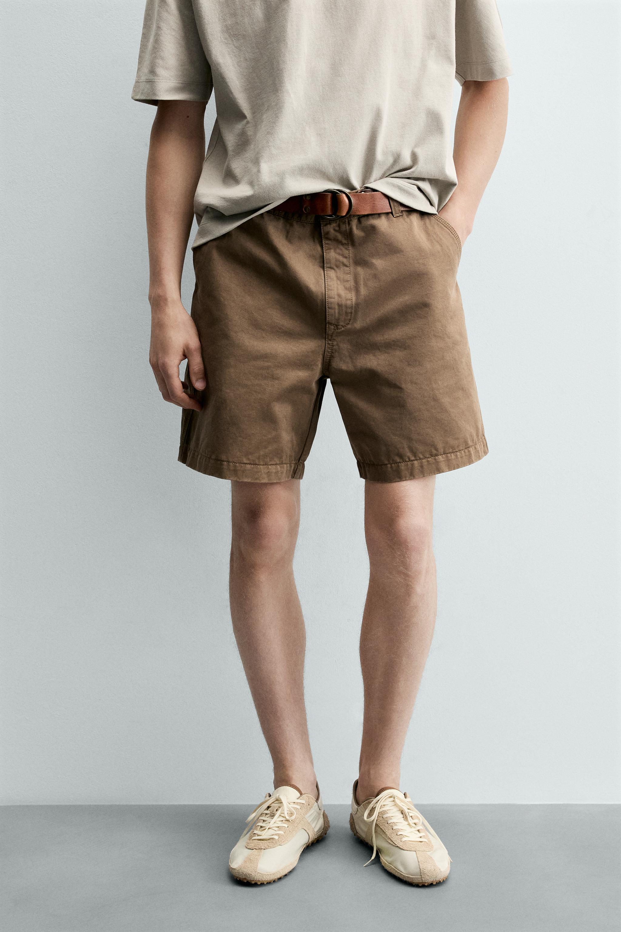 VINTAGE-WASH BERMUDA SHORTS — Light brown