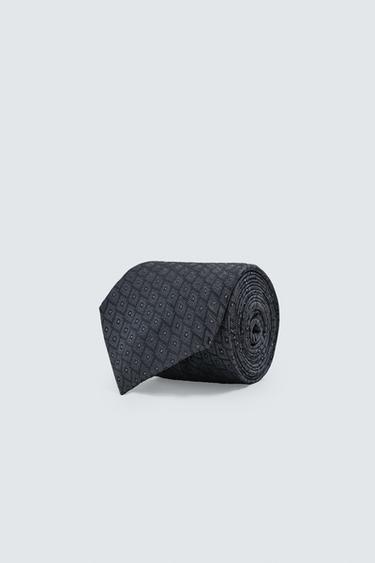 100% SILK GEOMETRIC JACQUARD TIE - Navy blue by Zara