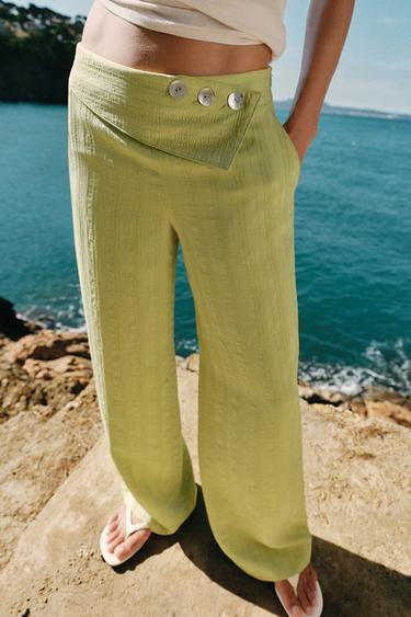 HIGH-WAIST WIDE-LEG TROUSERS WITH FLAP - Green by Zara
