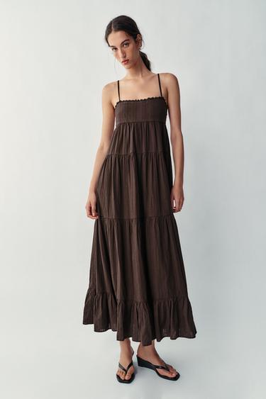 long maxi dresses zara Zara Drop Waist Maxi Dress-White XL