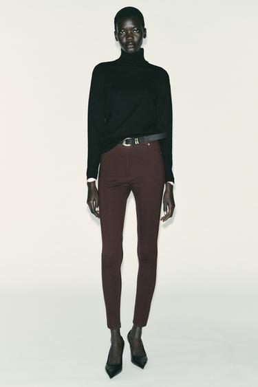 MID-WAIST BELTED JEGGINGS - Dark brown by Zara