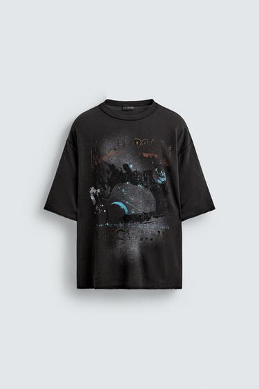 WASHED PRINTED KNIT T-SHIRT - Black by Zara - Image 7